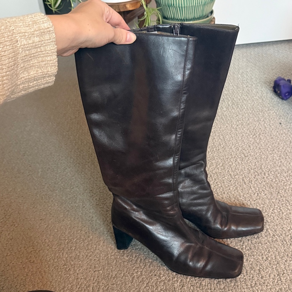 Brown Leather Knee-High Boots